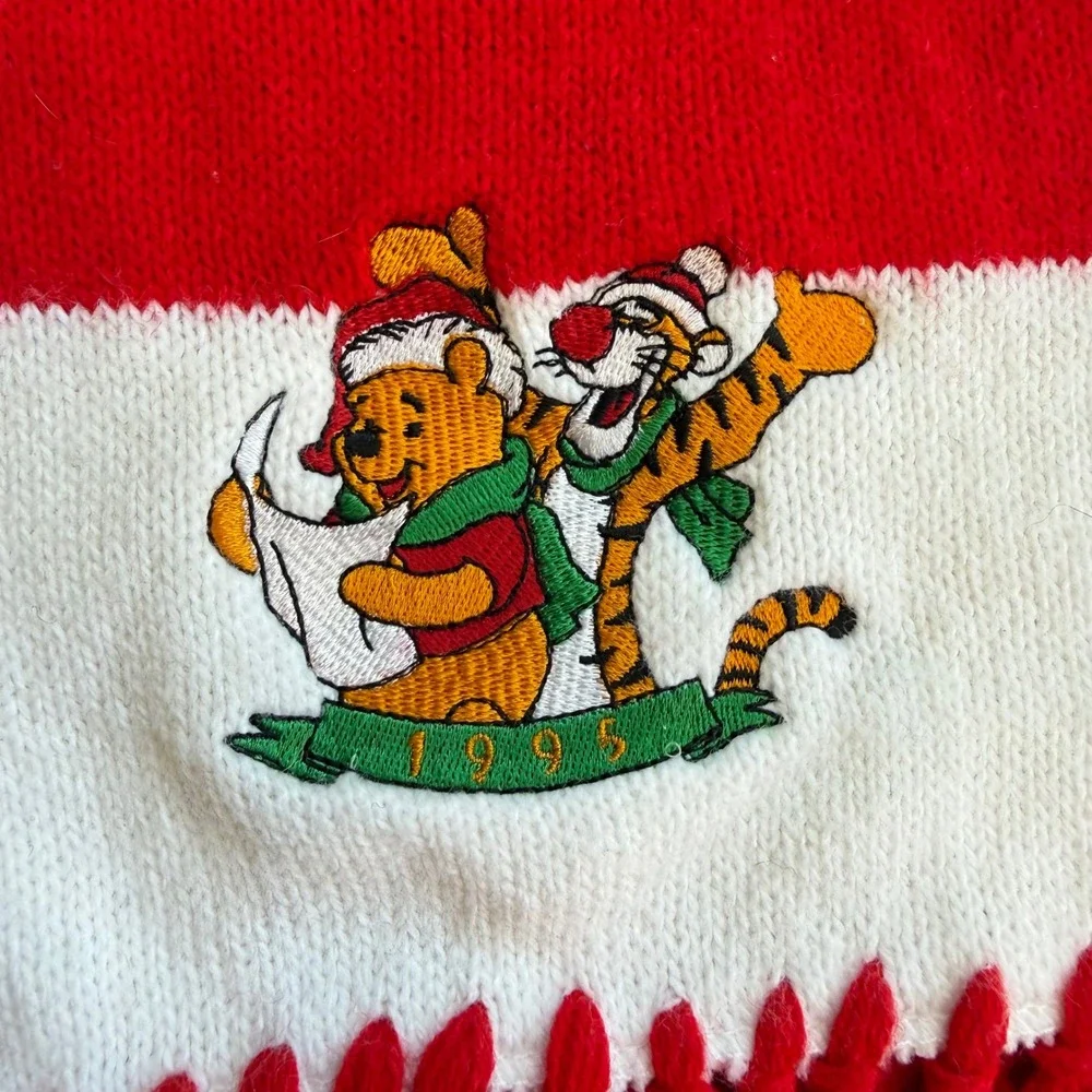 Vintage 1995 Disney Winnie the Pooh Tigger Knit Scarf Red White‎ Striped Holiday